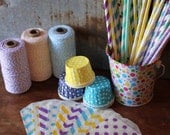 Princess Party Pack -- Paper Straws, Favor Bags, Cupcake Liners, Bakers Twine Purple, Aqua, Yellow Il_170x135