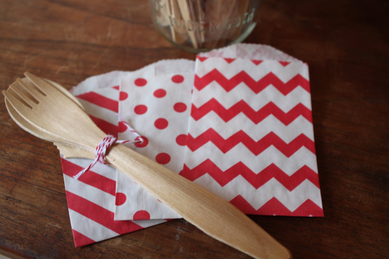 Red Paper Bags -- Favor, Goody, Gift -- set of 12 -- dots, stripes, chevron Il_570xn