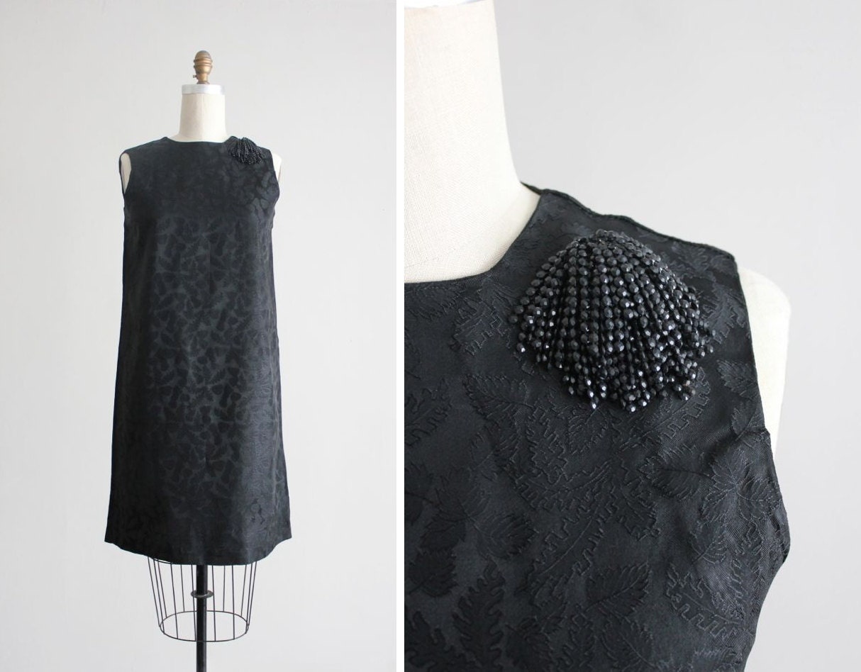 1960s dress / black brocade dress / vintage 60s dress