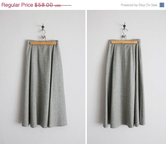 SALE 25% OFF gray wool skirt / tweed calf skirt / long wool skirt