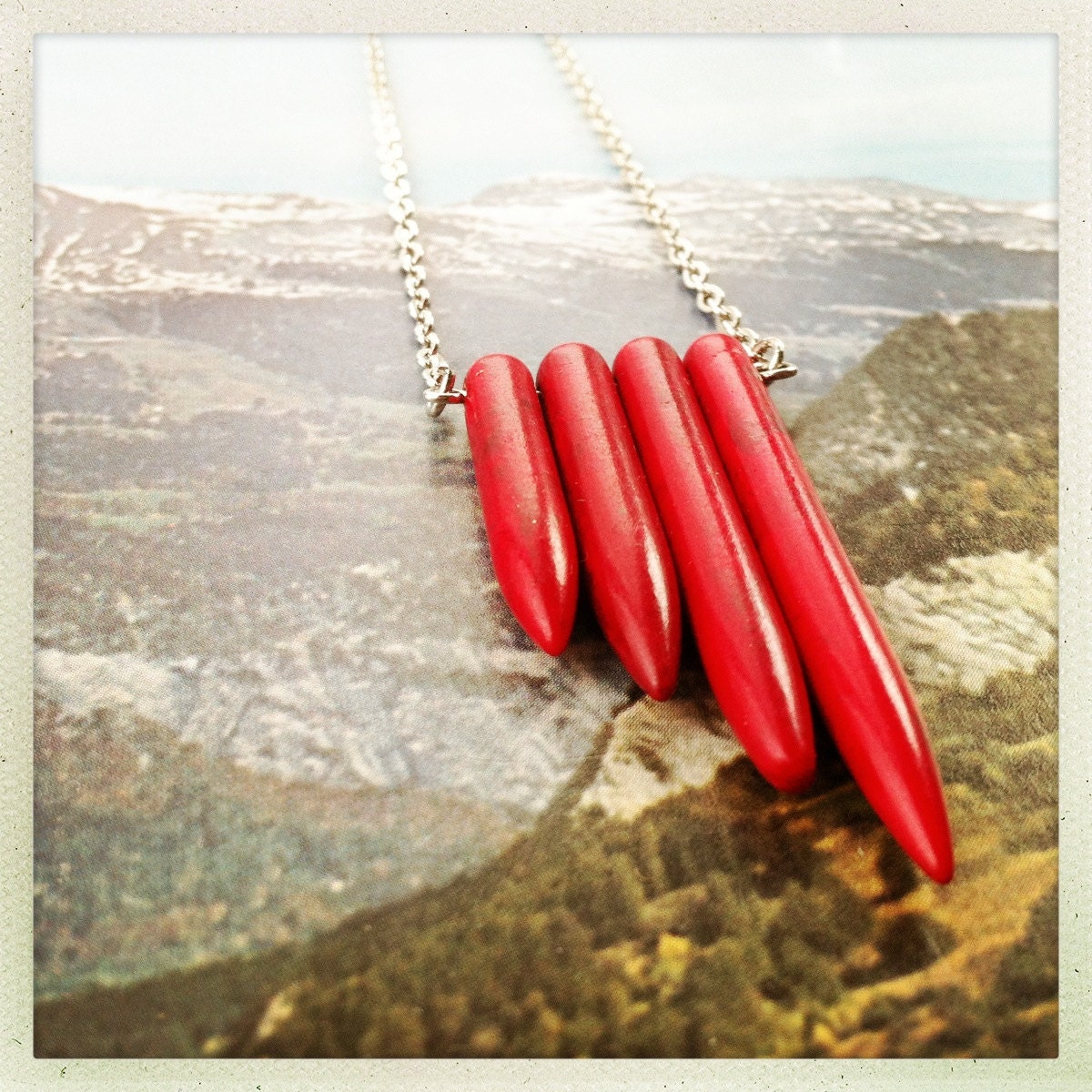red spike turquoise necklace 4 spikes