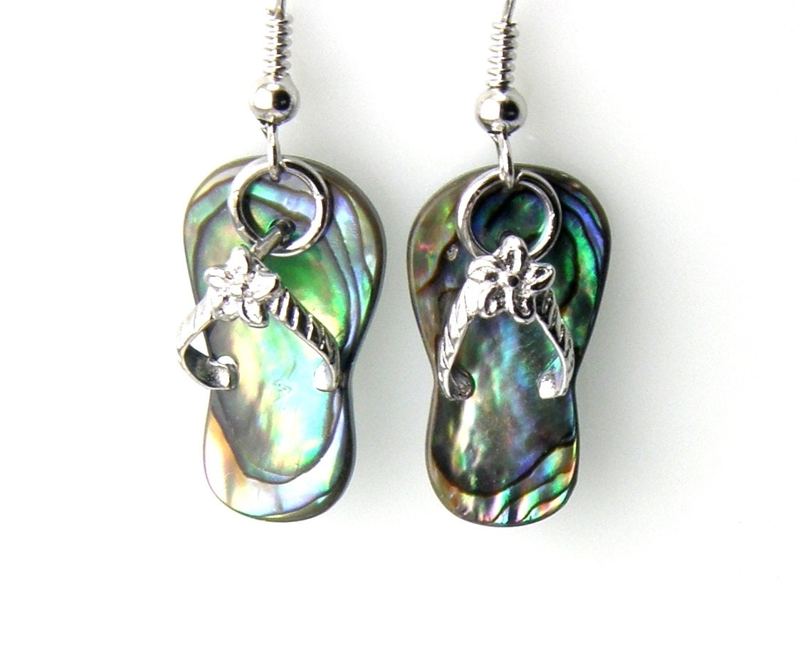 Summer Earrings Flip Flop Earrings Paua Shell Earrings