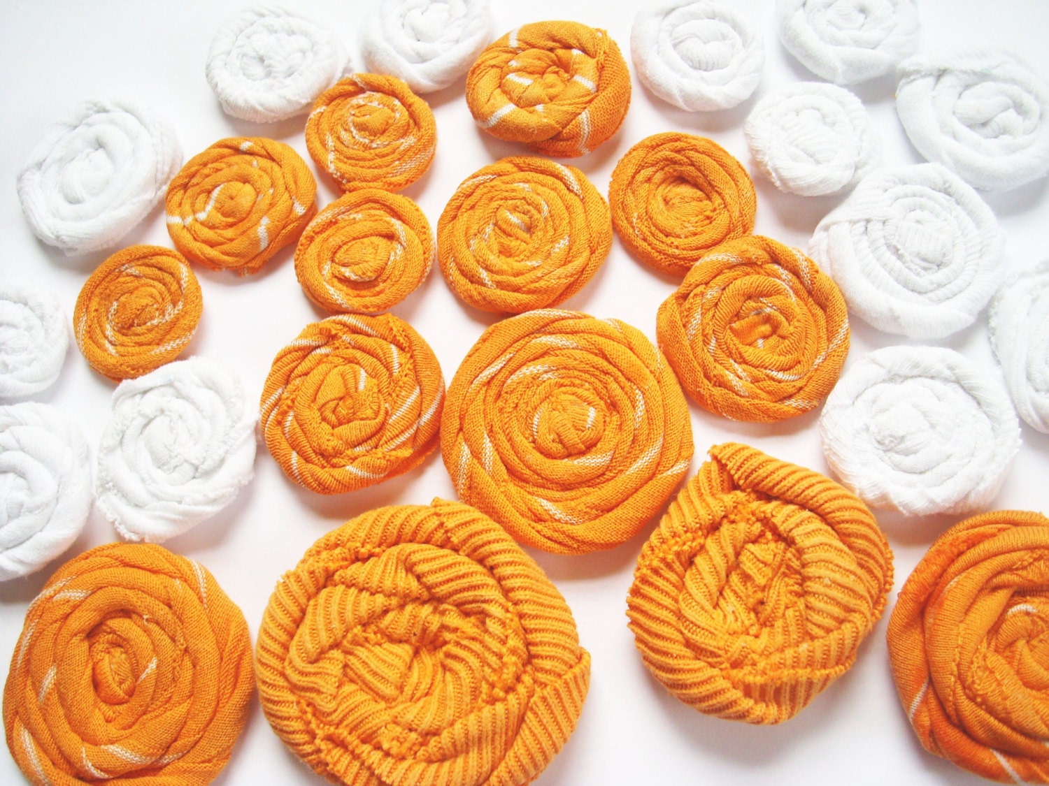 Wholesale - 25 Rolled Fabric Flowers - Sewn or Glued - Jewelry, Hair,Pillows,Scrapbooking/Cards, Embellishments, Ect.
