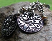 Silver And Pearl Flower Earrings, PMC Fine Silver