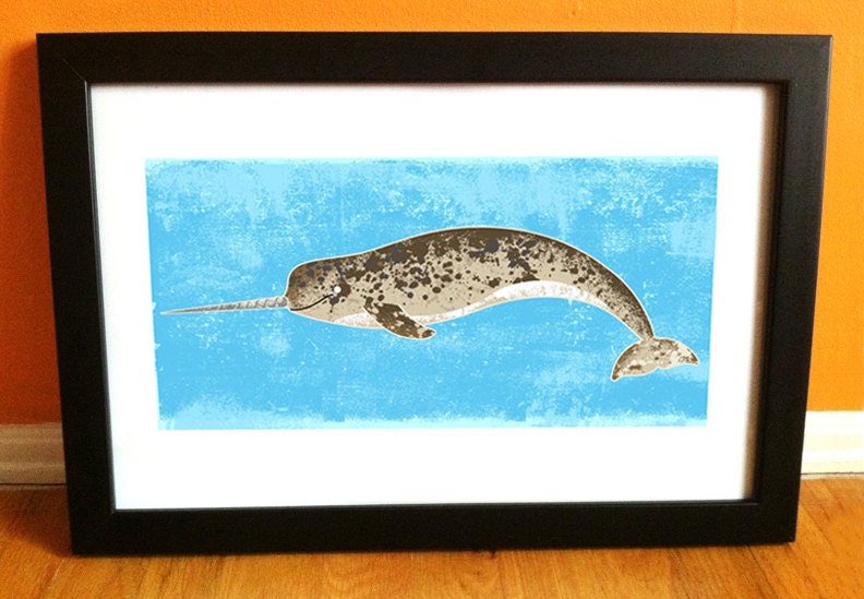 Narwhal graphic 11x17 Archival Matte Art Print from whale poster series. Arctic - Blue - Ocean - Nautical - Animal - Design