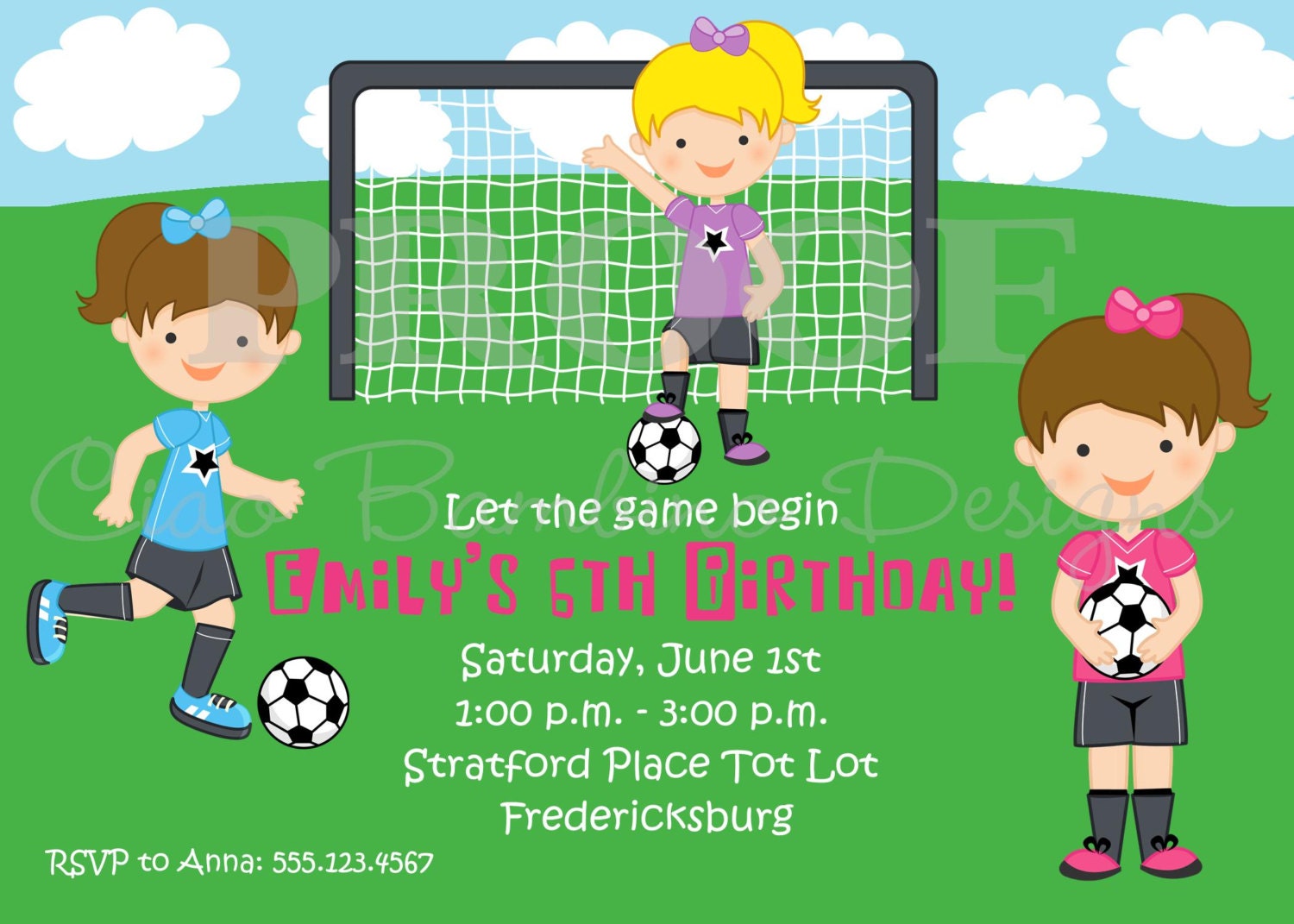 Printable Invitation - Soccer Invitation for GIRLS - I Design - You Print