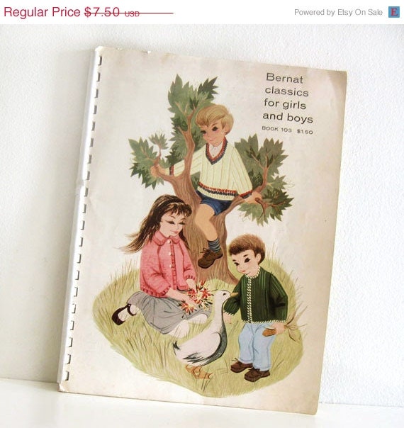 ON SALE Vintage 1960s Knitting Craft Pattern Book - Bernat Classics for Girls and Boys