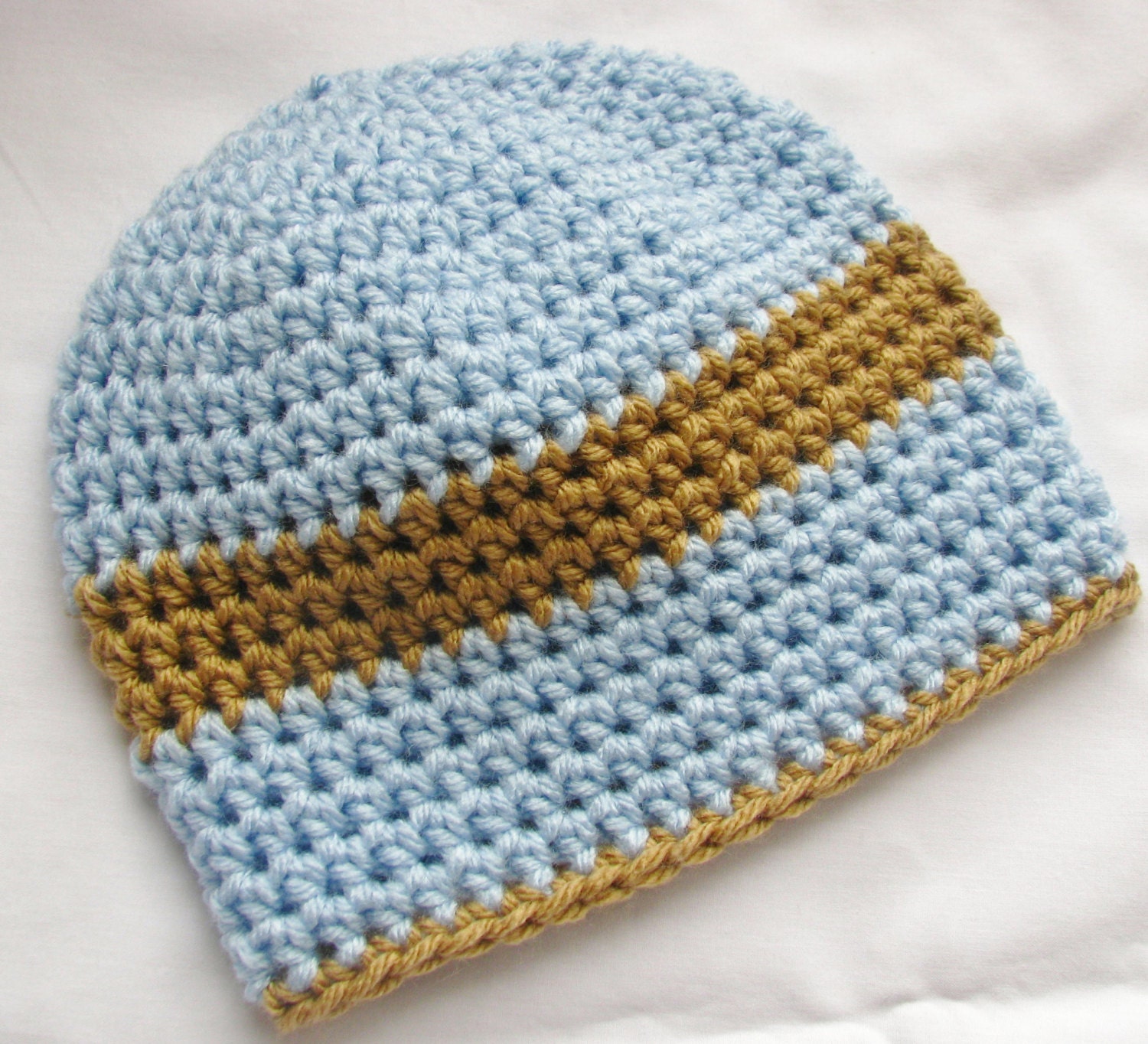 Blue and Tan Stripe Beanie, Pick you Size