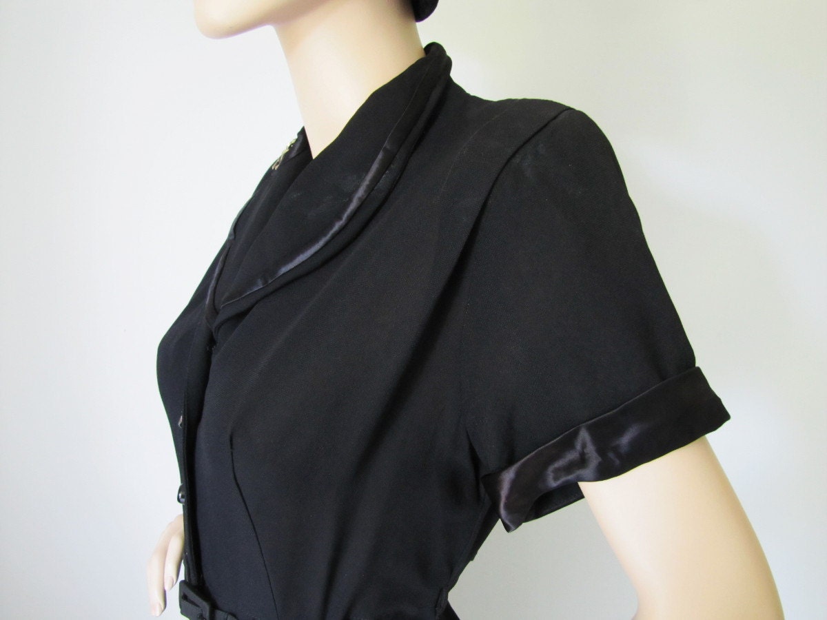 Smart Vintage 1940s 50s Rayon and Satin Day Dress Xl Large
