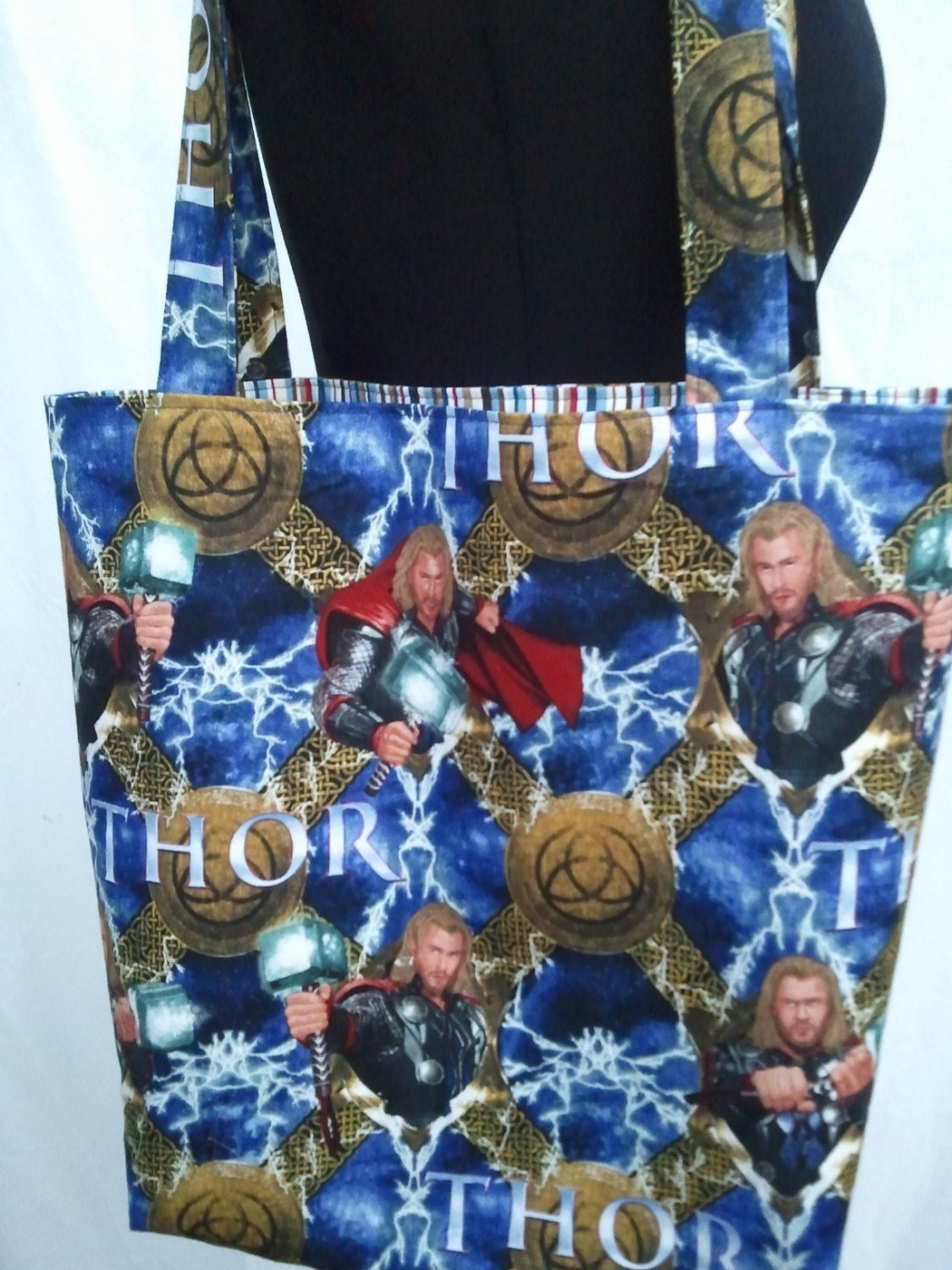 Reversible Tote Purse Bag Made From Thor Fabric - Thor, Spiderman, Wolverine, Hulk, Ironman, Captain America