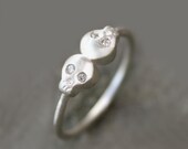 Double Baby Skull Ring in Sterling Silver with Diamonds