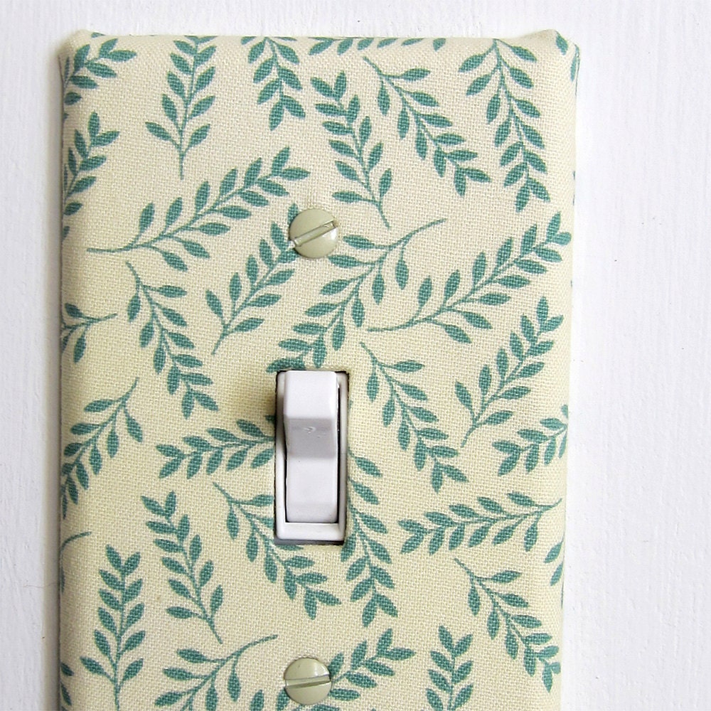 Light Switch Plate Cover, wall decor - cream with blue ferns