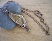 Petrified Wood Pendant with Golden Tourmalinated Quartz Wire Wrapped in Oxidized Copper