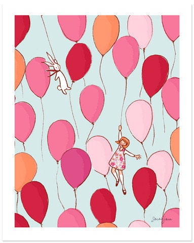 Children's Wall Art Print - Balloons - 8x10 - Girl Kids Nursery Room Decor