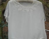 Sheer lace top white vintage embroidery shabby rustic bohemian   romantic medium  by vintage opulence on Etsy
