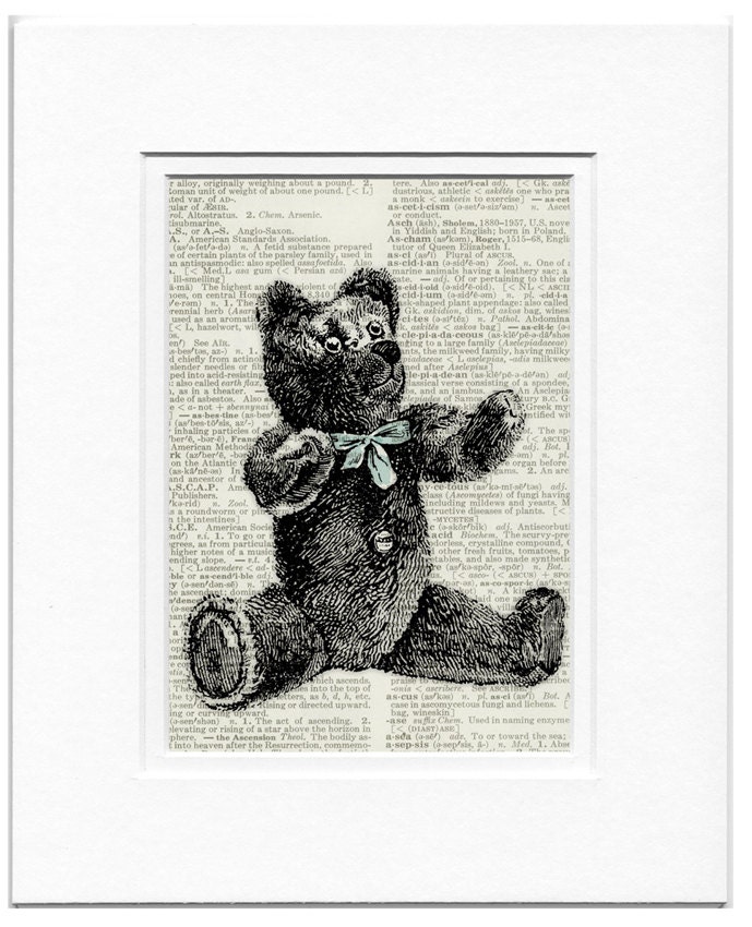 teddy bear - vintage artwork printed on old dictionary page