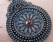 Vintage Art Deco Filigree Dark Gold Necklace with Brown Stone