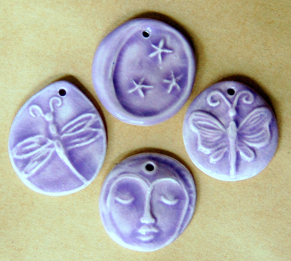 4 Handmade Porcelain Lavender Beads