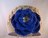 Beanie Hat Crocheted  Baby IBeige, Blueberry Modern Trendy Flowers Choose your size