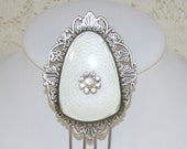 Bridal Hair Accessories 1920s White Guilloche Enamel Hairpiece Rhinestone Flower Wedding
