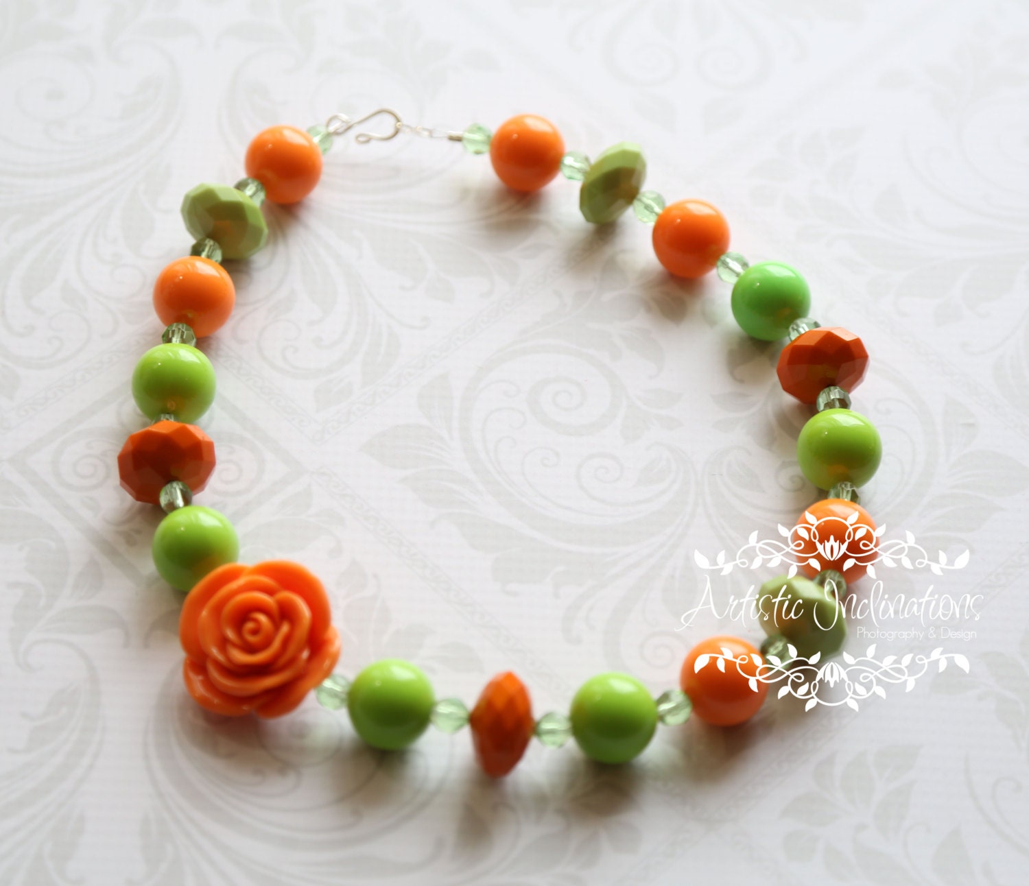 Green and Orange Chunky Necklace - Couture Photo Prop