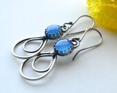 Charming Everyday Earrings, Handmade, Sterling Silver, Blue Chalcedony, Unique Metalwork, Hand Forged, Oxidized, Gift for a Friend