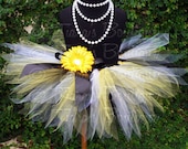 Girls Tutu - Birthday Tutu - Black White Yellow - Bee Tutu - Sewn 11" Pixie Tutu - up to 5T - Baby Toddler Girls Tutu Skirt