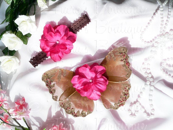 Baby Butterfly Wings - Copper Brown Gold Magenta Fairy Wings - READY TO SHIP - Infant Wings - Photography Photo Prop - Wings Only