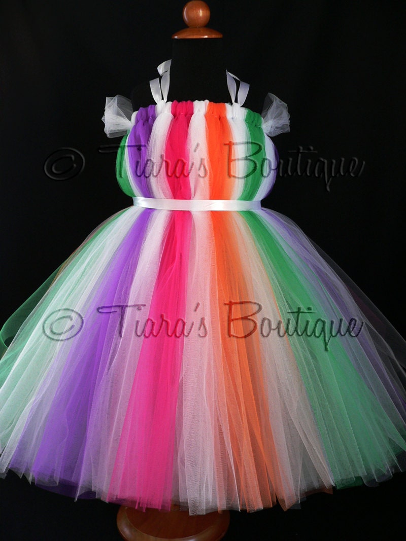 Fuchsia Pink Orange Green Purple White Birthday Tutu Dress - Bright Candyland Tutu Dress - Sewn Belted Tutu Dress - up to size 5T and 30"