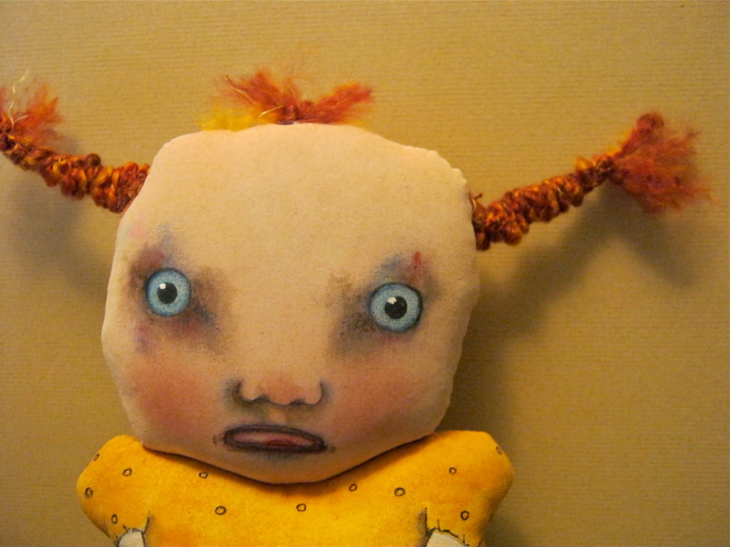 odd art doll- ooak- weird little girl-  hand painted doll- euc- -  odd doll- scary girl