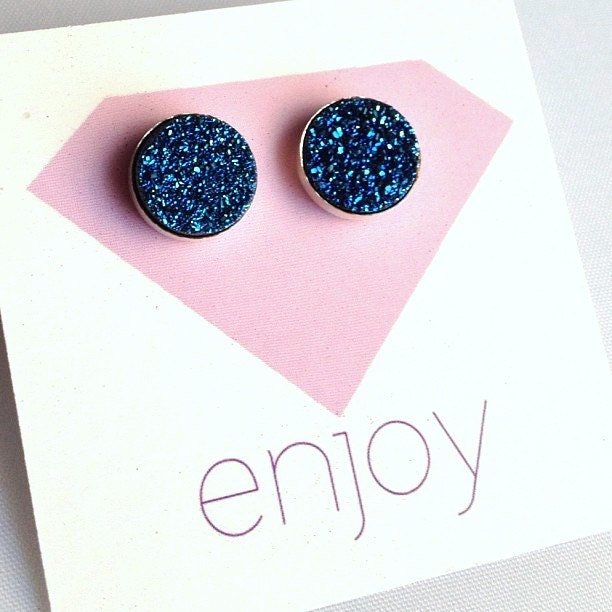 Big 10 mm Midnight Blue Drusy Studs in Sterling Silver