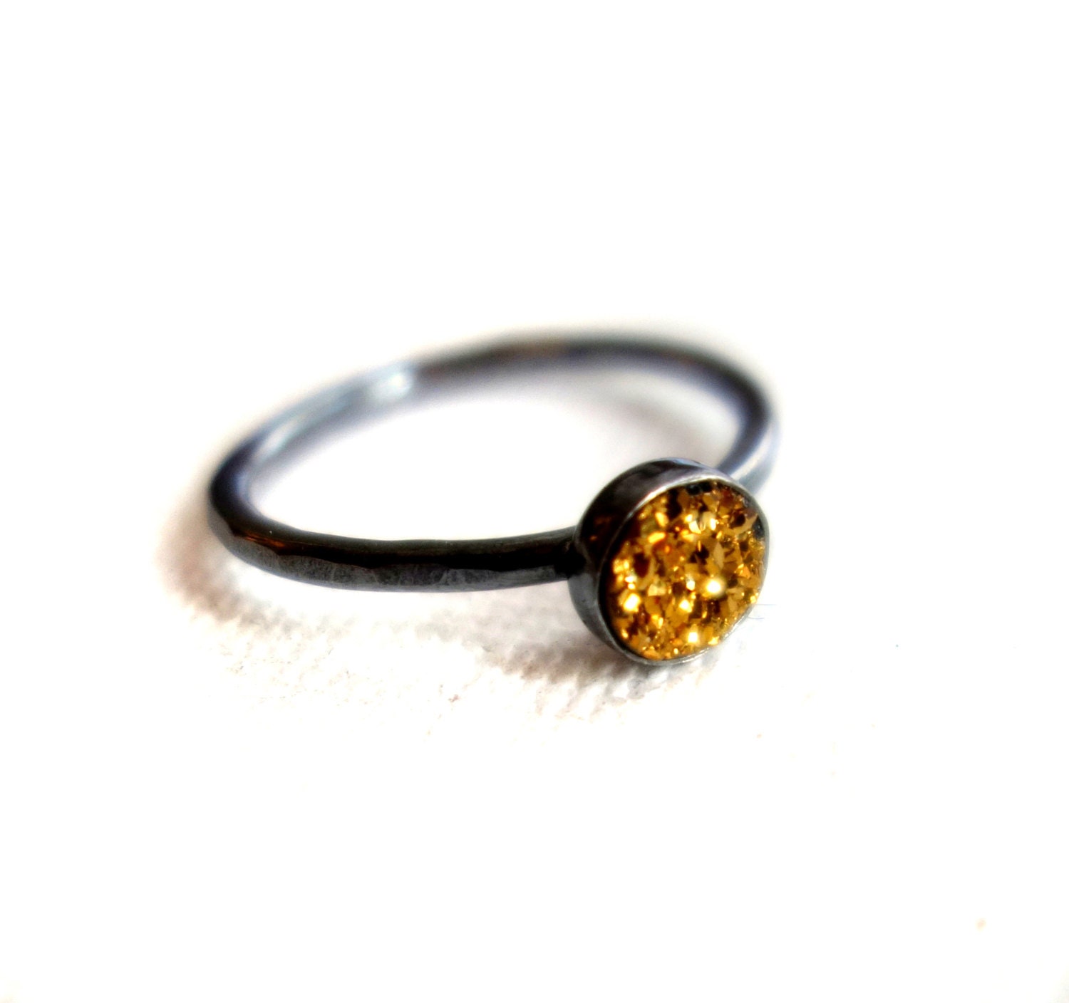 Petite Golden Drusy in Oxidized Sterling Silver Ring