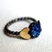 Midnight Blue Drusy on Beaded Band with Brass Hearts in Sterling Silver