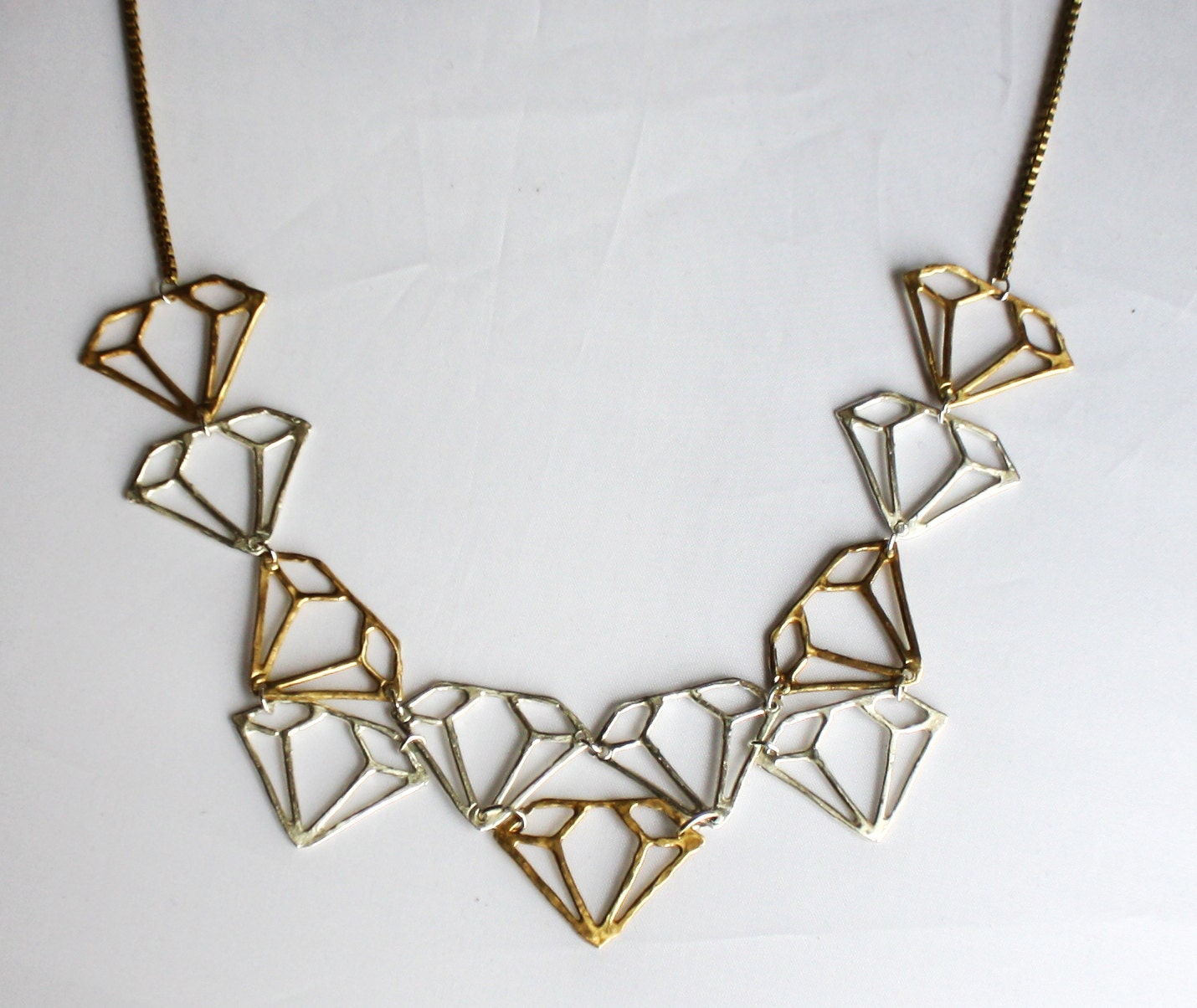 Sterling Silver and Brass Diamonds on Diamonds Statement Necklace