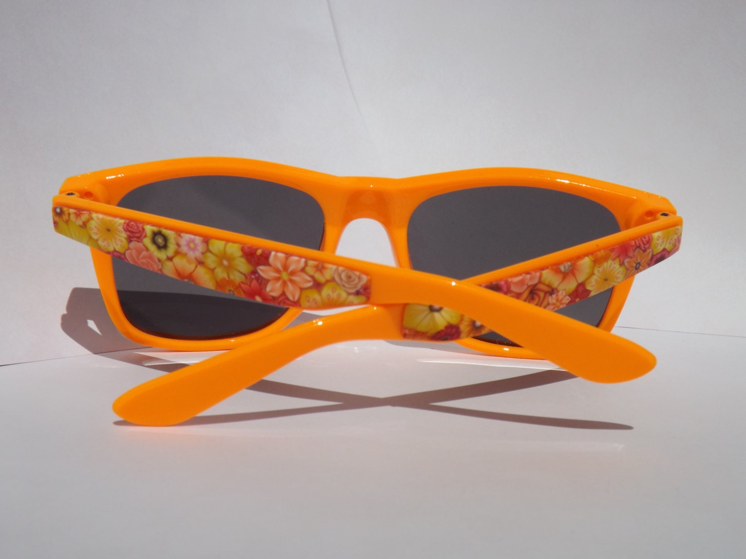 Handcrafted Polymer Clay Embellished Sunglasses, Orange, Yellow and Red Millefiori Floral