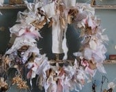 Dusks Glow - Abandoned Vintage Burlap, Lace and Fabric Rag Shabby Chic Wreath