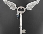 Winged Skeleton Key Gemstone Necklace - Guardian Angel of the Machina by COGnitive Creations