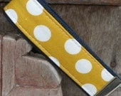 READY TO SHIP-Beautiful Key Fob/Keychain/Wristlet-Mustard-Medium White Dots on Navy
