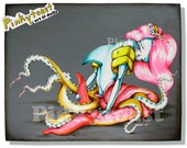 Original Painting-Gothic Mermaid and Octopus- Pinup Girl-Pop Surrealism-Pinkytoast Art-11x14 Canvas