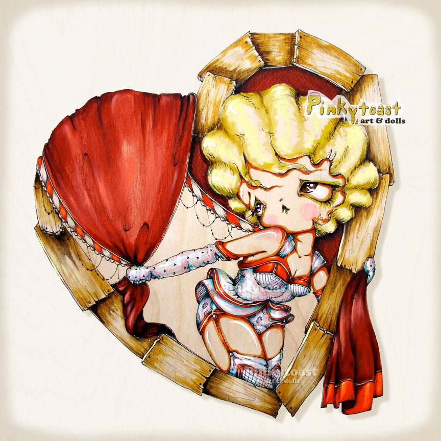 12x12-Love You in a Wood Shack-Big Eye Pinup Girl-Retro Burlesque-Pinkytoast Art Print