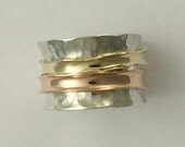Wedding band - Spinner ring - Sterling silver with yellow and rose gold meditation band - Wonderland forever 2.