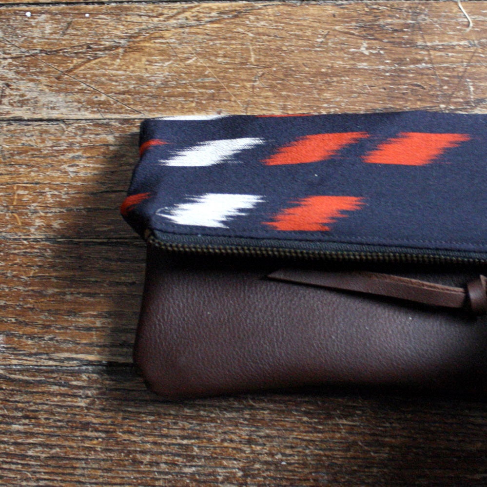 GEOMETRIC CLUTCH. Classic Clutch. Leather Pouch. Navy Blue Clutch. Ready to Ship.