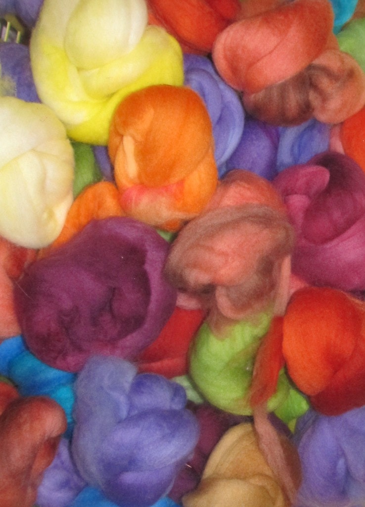 SUPERFINE Hand-dyed multi-packs of feltable Merino roving curls, 4 ounces Brights
