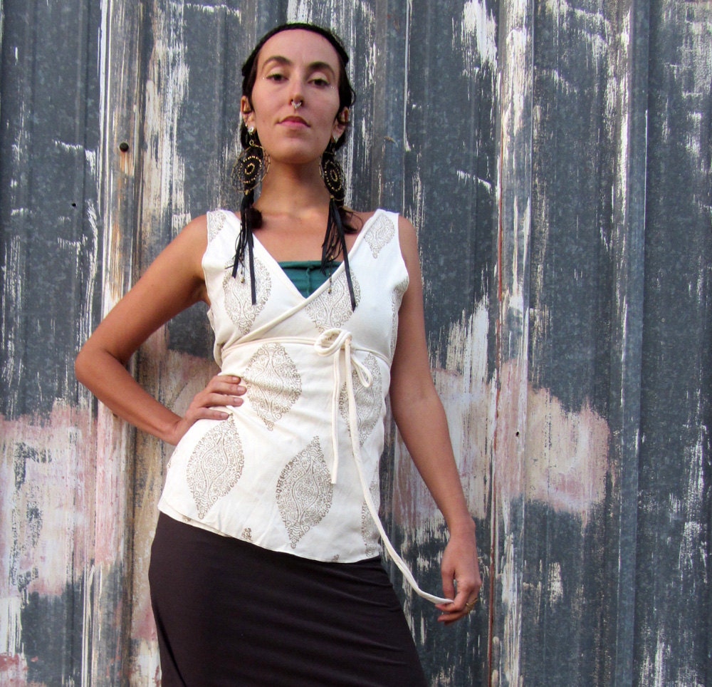 Blockprint Flip Wrap Shirt (hemp/organic cotton knit)