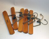 five vintage industrial wire and wooden pants skirts hangers