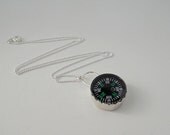 Compass Necklace, larger silver compass necklace,  Never Be Lost