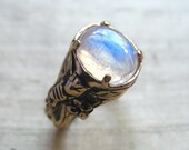 The Bee Ring- Rainbow Moonstone and Bronze