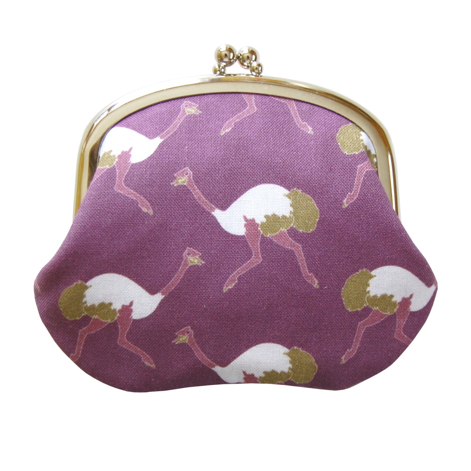 Coin purse with ostriches on purple