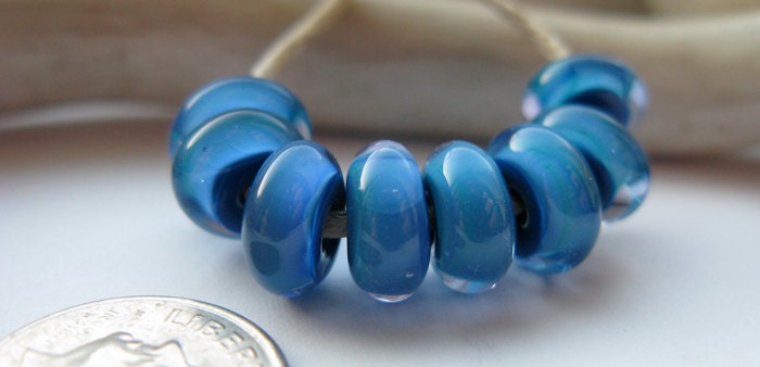 Minis Sultry Blue Discs Lampwork Glass Beads 1/16th mandrels  -  cerulean ocean  -   Handmade Glass Bead Set from Ellen Dooley SRA (8)
