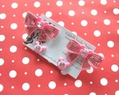 Mouse Couture sequin bow hair clips and clip on earring or post YOU CHOOSE (PINK)